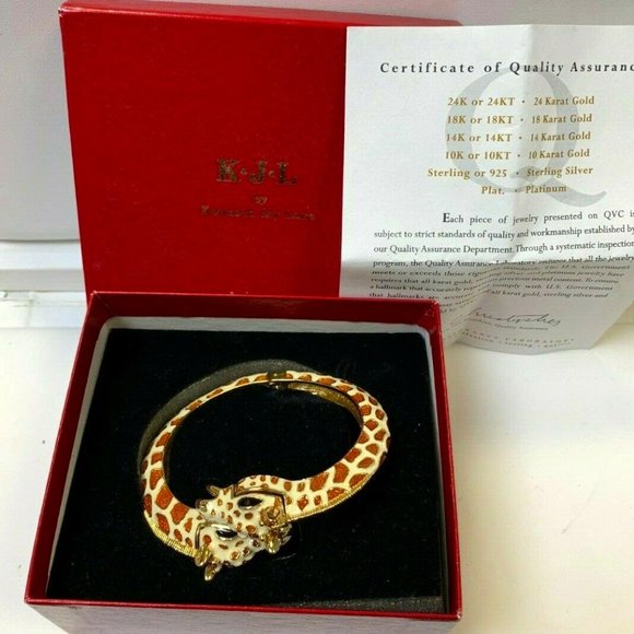 Kenneth J Lane 22K Gold Plated and Enamel Giraffe cuff Bangle Watch bracelet - Picture 1 of 4